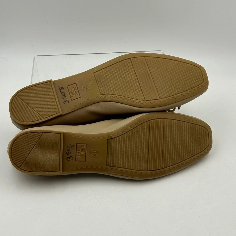Time and Tru Ballet Flats Womens 11 Beige Square Toe Bow Memory Foam Balletcore